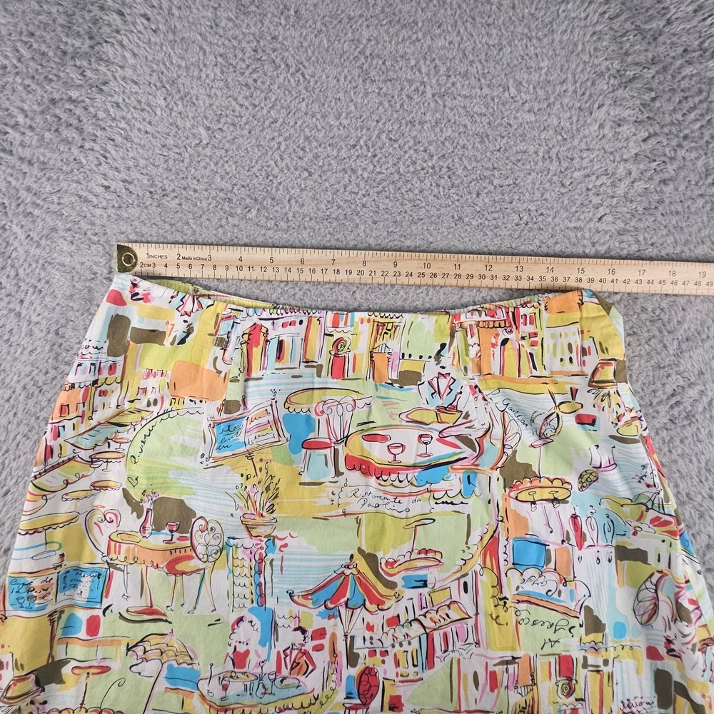 Vtg 90s Y2K Skirt Woman 30"Graphic AOP Print Villa City Eatery Wearable Art Boho - Picture 8 of 10